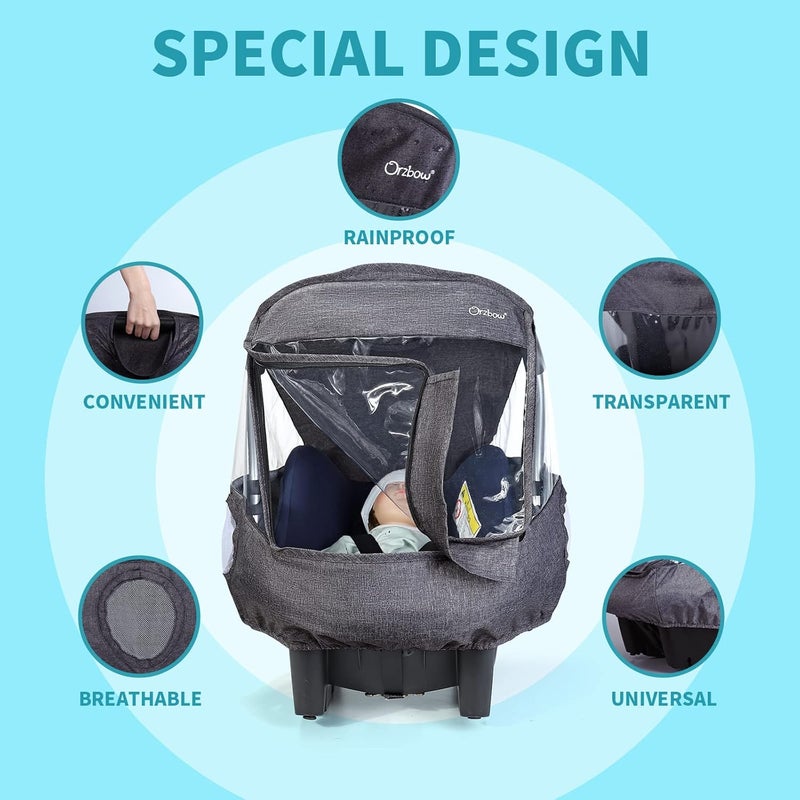 IvyWind Universal Car Seat Rain Cover, Weather Shield for Infant Car Seat with Storage Bag, Side Ventilation & Handle Opening, Provides Extra Protect Baby During The Covid-19, Baby Travel Accessories, Black - Image 3